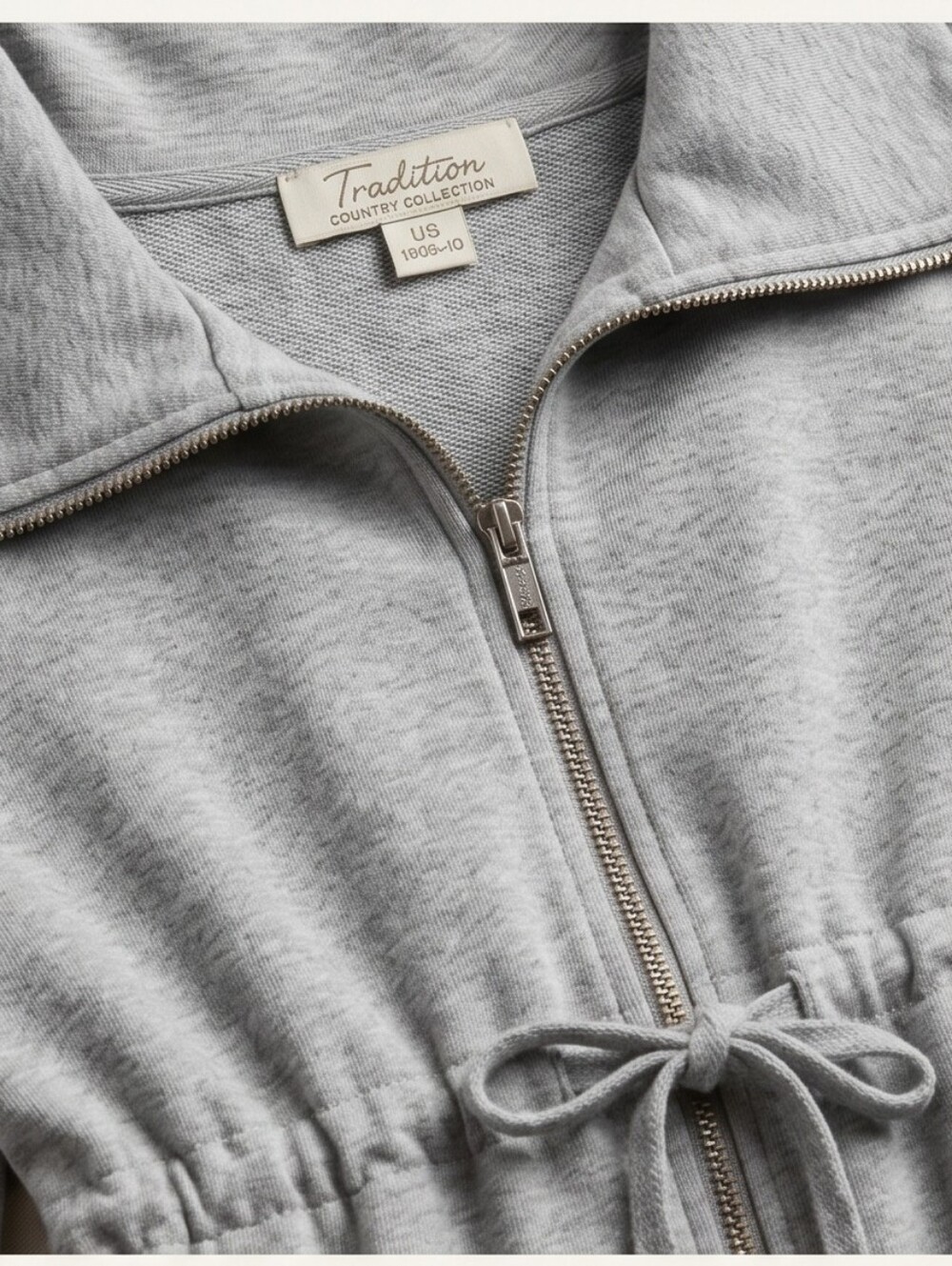 Light Gray Drawstring Zip-Up Jacket - Picture 3 of 7